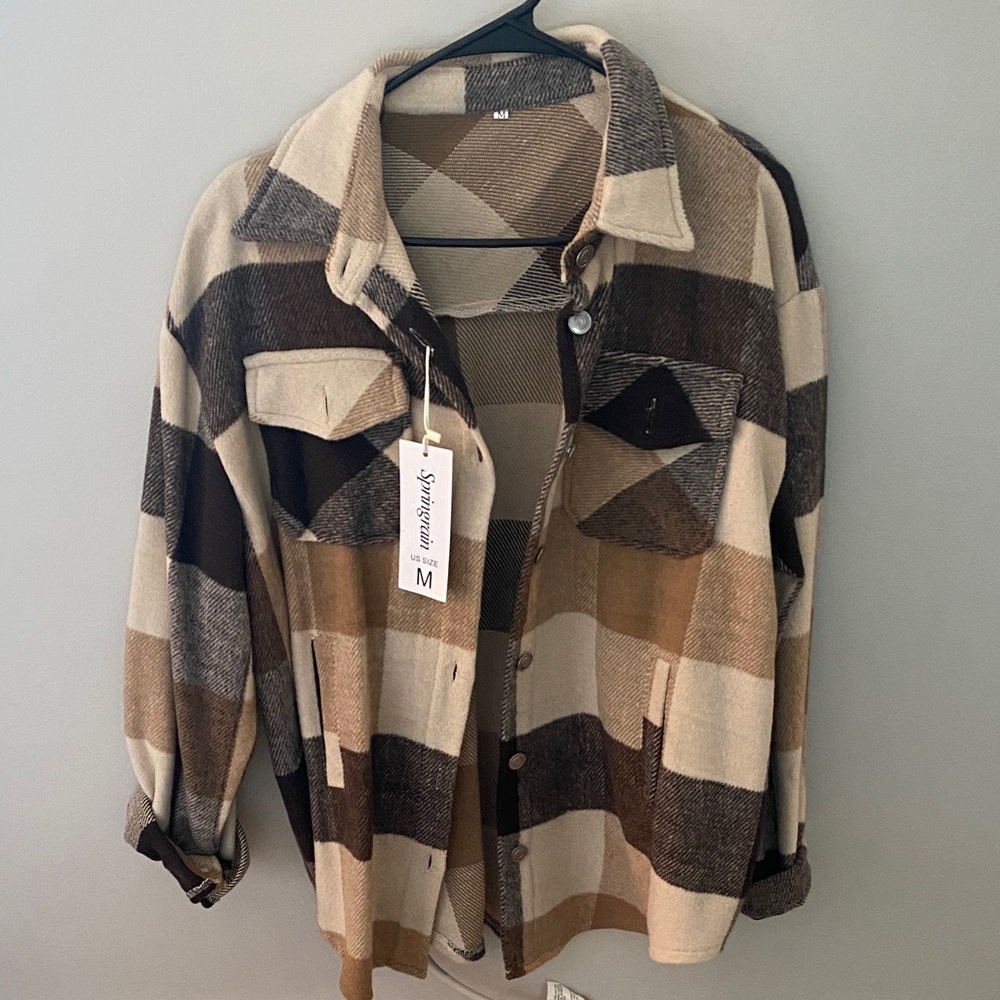 Plaid Button Down Shirt - Brown and Cream